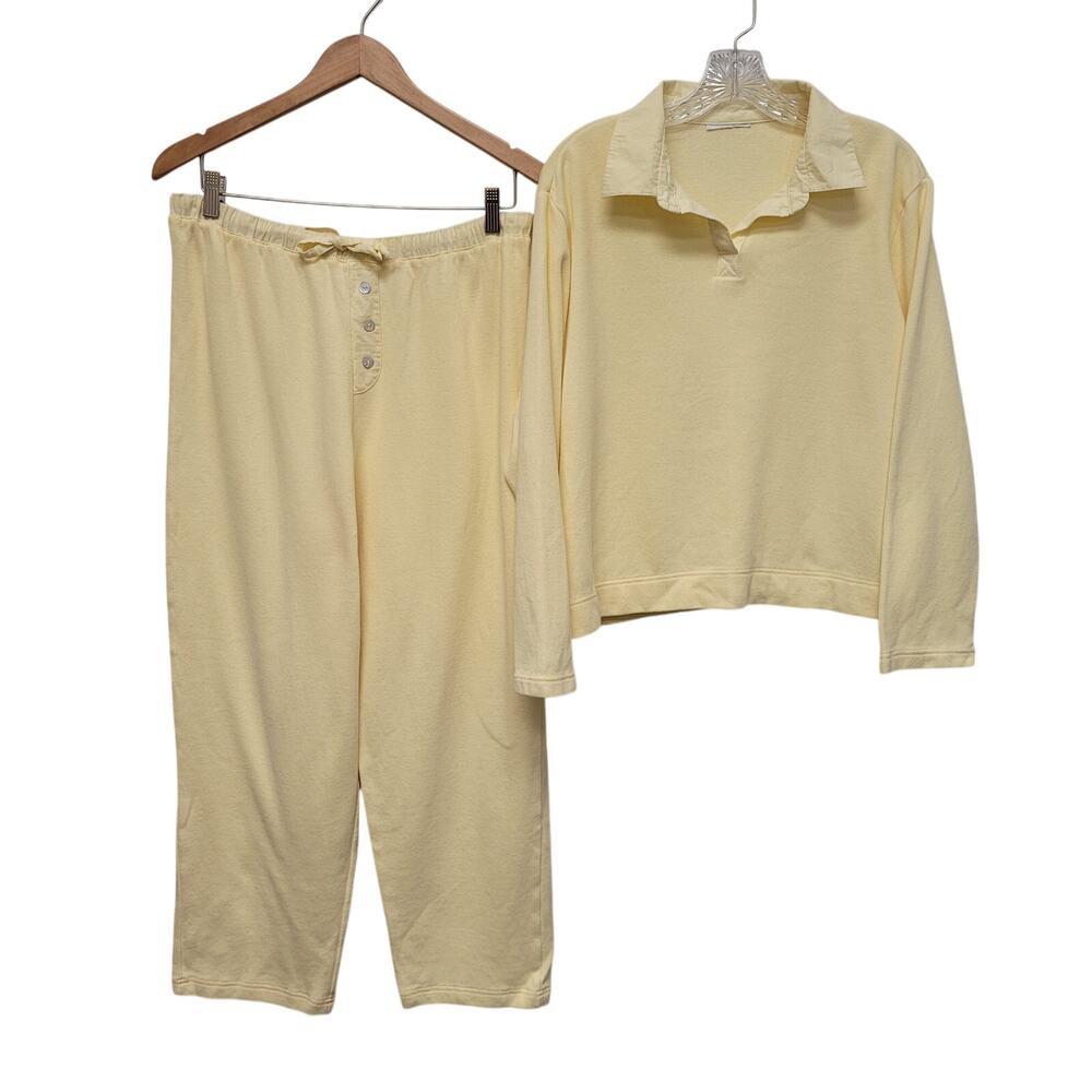 Coldwater Creek Butter Yellow Cozy Lounge Set Size M Top Pants Sleepwear Cotton